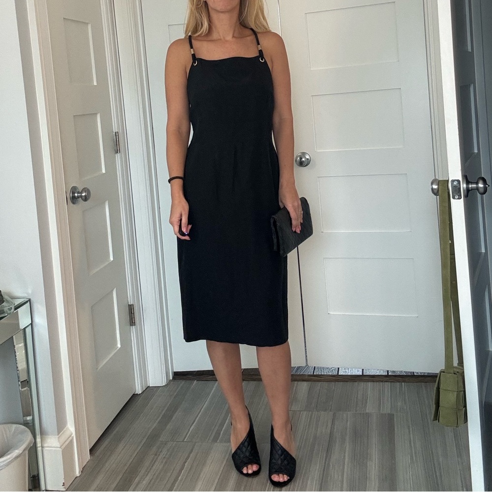 Max Mara Black Linen Blend Nautical Rope Strap Dress IT 46 US 12